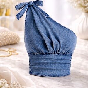 Stylish One-Shoulder Denim Top